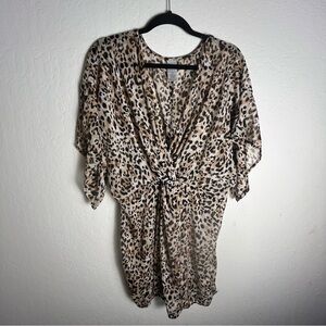 Time and Tru Black and Brown (leopard print) Gathered Front Swimwear Coverup
